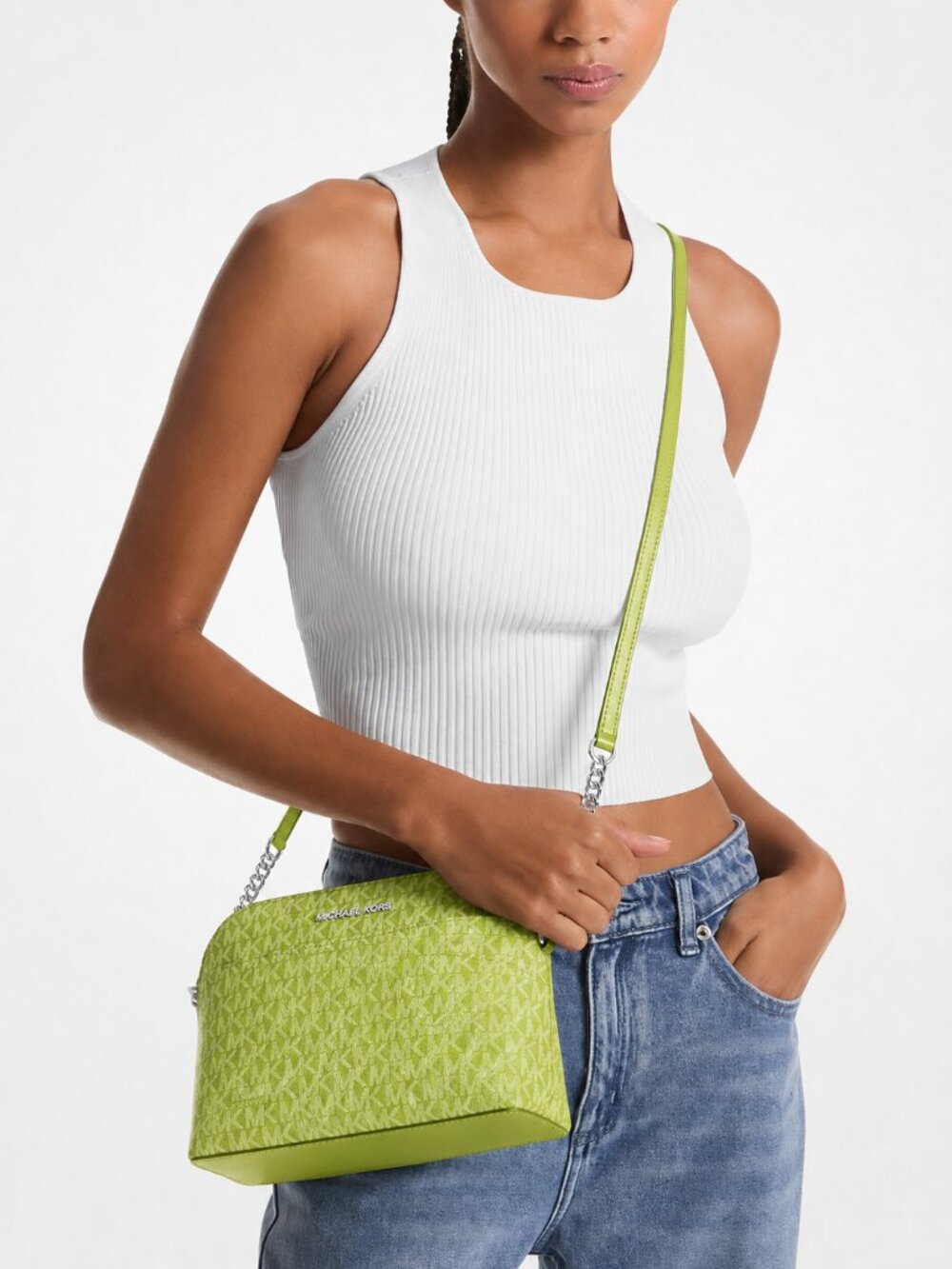 New Michael Kors Jet Set Travel Medium Logo Dome Crossbody Bag Lime